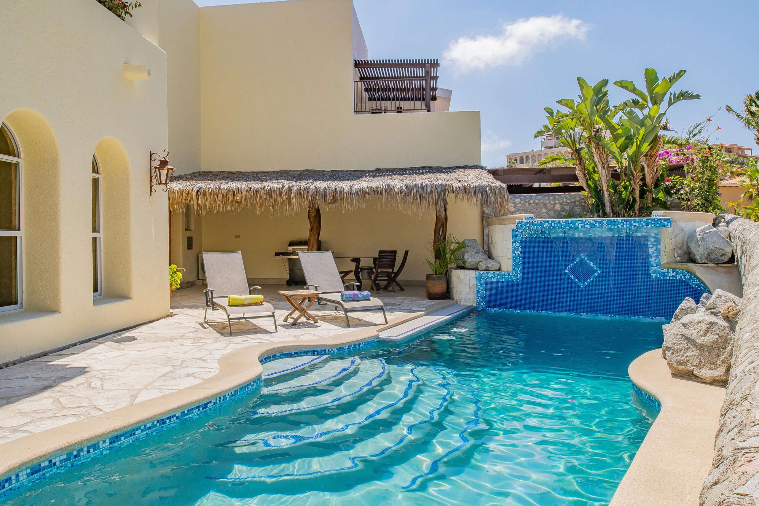 Los Cabos Lienzo Charro Experience coastal luxury in this contemporary home at next Quivira Golf Club, Los Cabos. Enjoy your private pool, beautiful garden, and spacious terrace under the Baja California sun.Just 35 minutes from Los Cabos International Airport, 12 minutes from local amenities, and a 5-minute walk to the beach. The community offers a golf club, exclusive amenities, and easy access to shopping.Parking for 2 vehiclesNatural materials facade blending with the landscapeTotal area: 455 mΒ² (315 mΒ² living, 300 mΒ² gardens)Luxurious interiors:Equipped kitchen with islandOpen concept with built-in furniture1 master and 3 secondary bedrooms, each with bath and walk-in closetAmple lighting throughoutExteriorsCovered terrace with golf course for sale
