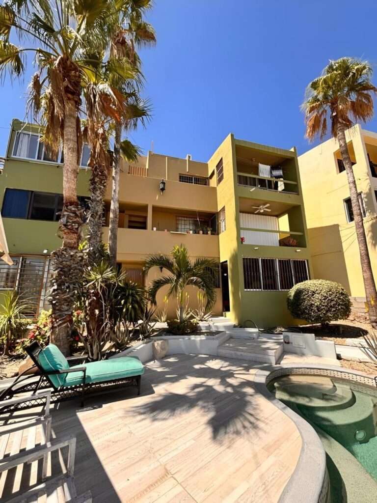 Los Cabos Bahia Del Tezal Located in the desirable ocean side area of Cabo San Lucas, within Bahía del Tezal, this bright and well-maintained 2-bedroom, 2-bathroom condo offers one of the best value opportunities in Cabo. The unit features a functional open layout with great natural light, a clean and inviting living space, and move-in ready condition. Ideal for full-time living, a vacation getaway, or a rental investment. Just minutes to Medano Beach and close to shopping, dining, and grocery stores. A great opportunity for savvy buyers seeking rental income potential and strong value. The building offers a rooftop common area with pool, lounge area, and ocean, city, and mountain – 811 Nopal, San Jose del Cabo, BS