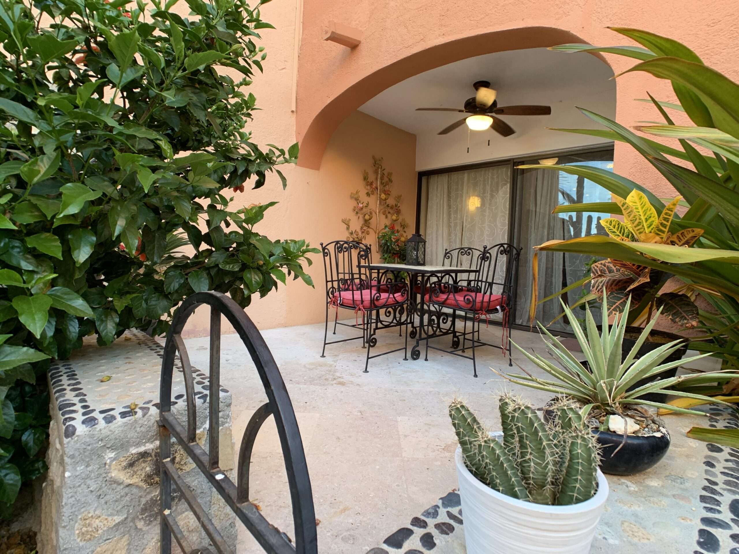 Los Cabos Plaza Calafia Plaza Calafia Condos...This exceptional property situated in the desirable area of Cabo Bello community in the Corridor of Cabo San Lucas. Walk to the beach! Ideally located just steps from Cabo Bello Cove Beach, one of the few swimmable beaches in the area and also perfect for snorkeling.The Gardens at Calafia Condominiums are truly authentic as they preserve Baja´s endemic vegetation while blending it with vibrant colorful flowers, creating a uniquely attractive landscape. This a ground floor Condo with an expansive terrace, two bedrooms and two full bathrooms, living room, large and equipped kitchen.The amenities within the complex are designed to be truly enjoyed by its residents; it consists of two pools, the family - friendly pool is perfect for both children and adults and another exclusive for adults. one large Jacuzzi, outdoor BBQ areas with grills create the perfect atmosphere for unforgettable gatherings with friends and family.Plaza Calafia / Cabo Bello, ensures 24/7 security, and proximity to Cabo San Lucas Marina, dining, shopping, and beach activities. – Cabo Bello, Cabo Corridor, BS