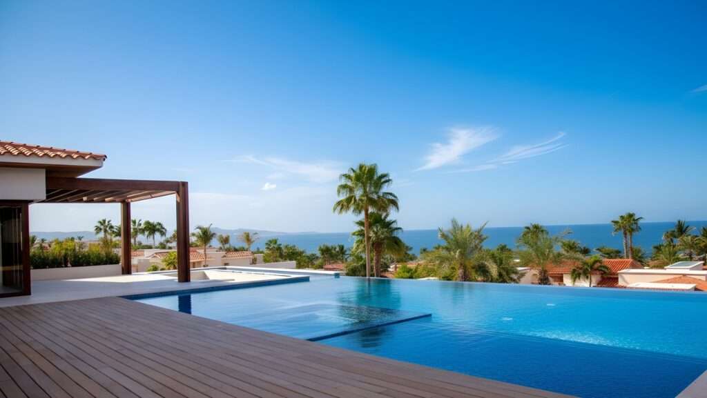 Los Cabos Fundadores Fully remodeled with entertaining in mind, Casa Reino is a stunning Spanish Colonial-style residence located within the double-gated Fundadores community of Puerto Los Cabos. Designed for hosting extended family and friends while maintaining exceptional privacy, this custom-built home blends timeless architecture with modern luxury and efficiency.An expansive pool terrace invites relaxed lounging under the renowned Los Cabos sunshine, complemented by shaded outdoor living and dining areas and multiple interior courtyards that provide privacy for guest suites. A brand-new bar, media, and entertainment room creates the perfect setting for dinner parties and special events.The thoughtful floor plan features a luxurious master suite with soaking tub and indoor/outdoor shower, along with four private guest suites, each positioned for comfort and seclusion. Modern upgrades throughout the home include all-new plumbing, air conditioning, doors, windows, lighting, and furnishings.Designed for efficiency and convenience, Casa Reino is equipped with a solar system, solar pool heater/chiller, and solar heat pump, keeping operating costs low. Additional highlights include an oversized two-car garage with commercial refrigerator and freezer, a new laundry room with dual washer/dryer sets, and a new BBQ cook center with wet bar, icemaker, and refrigeration. The pool has been newly refinished, exterior travertine decking installed, and a complete hurricane shutter system added.Residents of Puerto Los Cabos enjoy 27 holes of Nicklaus and Norman signature golf, with the option to transfer a golf membership at the purchaser's cost. Membership also includes access to tennis and pickleball courts. Fundadores HOA fees include exclusive access to the Fundadores Beach Club, featuring an oceanfront infinity pool, Jacuzzi, fitness center, event lawn, restaurant, and spa services.Ideally located just 5 minutes from the Puerto Los Cabos Marina, 10 minutes from downtown San José del Cabo, and 30 minutes from Los Cabos International Airport, Casa Reino offers effortless access to world-class dining, shopping, and lifestyle amenities.Special Features & UpgradesSolar system in placeSolar pool heater and chillerNewly remodeled pool with new finishesNew exterior travertine deckingNew bar / media / family roomNew laundry room with double washer & dryersNew air conditioning throughoutNew furnishingsNew kitchen appliances: refrigerator, two dishwashers, ice maker, beverage fridge & drawersNew sinks and faucets in kitchenSonos sound systemNew doors and windowsNew hurricane protection systemNew interior and exterior lightingCommercial refrigerator and freezer in garageNew countertops and cabinetry in kitchenette and bath at Guest Casita #4 – Caleta Loma - Palmilla, San Jose Corridor, BS