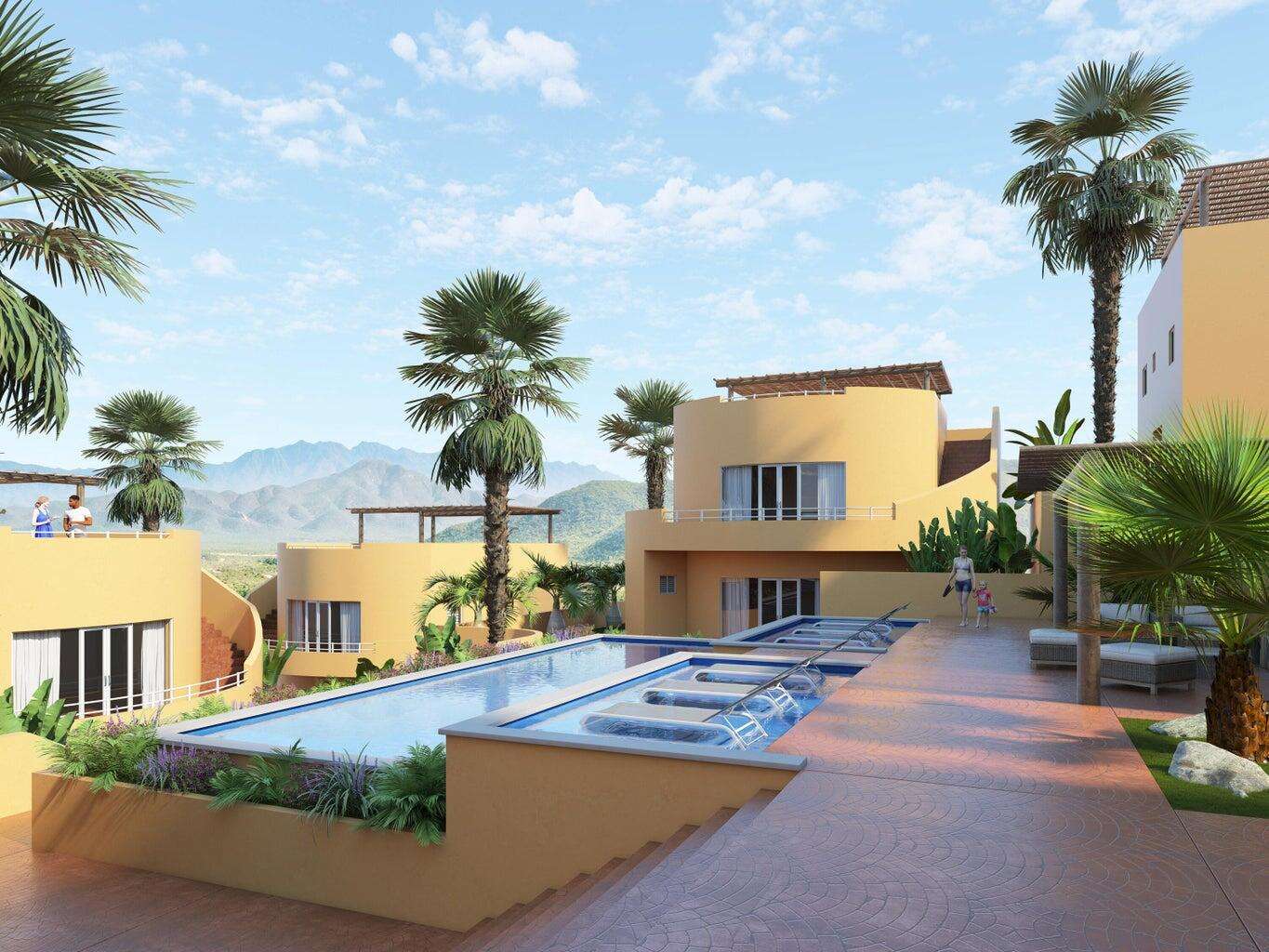Los Cabos Cerritos Sunrise EnglishPerched within a boutique hillside community just a short walk to the world-famous Cerritos Surf Beach, this spacious two-bedroom, two-bath condo offers a Sleek Elegant Design that blends comfort, style, and the relaxed Baja lifestyle. The open-concept layout flows seamlessly from the modern kitchen and living area to a private outdoor terrace—perfect for morning coffee or evening gatherings. Both bedrooms are generously sized, with the primary suite featuring a private en-suite bath and serene ambiance. Located in one of Cerritos' most desirable neighborhoods, this home provides easy access to the surf, local restaurants, and the community's refreshing pool, offering a peaceful escape with every modern convenience just minutes from the beach. EspañolUbicado dentro de una exclusiva comunidad en la colina, a solo unos pasos de la famosa Playa Cerritos, este amplio condominio de dos recámaras y dos baños ofrece un diseño elegante y moderno que combina comodidad, estilo y el relajado estilo de vida de Baja. El plano de concepto abierto conecta perfectamente la moderna cocina y la sala de estar con una terraza privada al aire libre, ideal para disfrutar el café de la mañana o reuniones al atardecer. Ambas recámaras son amplias y luminosas; la principal cuenta con baño en suite y un ambiente tranquilo. Situado en una de las zonas más deseadas de Cerritos, esta propiedad ofrece acceso fácil al mar, a restaurantes locales y a la refrescante alberca de la comunidad, brindando un refugio sereno a solo minutos de la playa. – Cerritos Sunrise phase 4, Pacific, BS