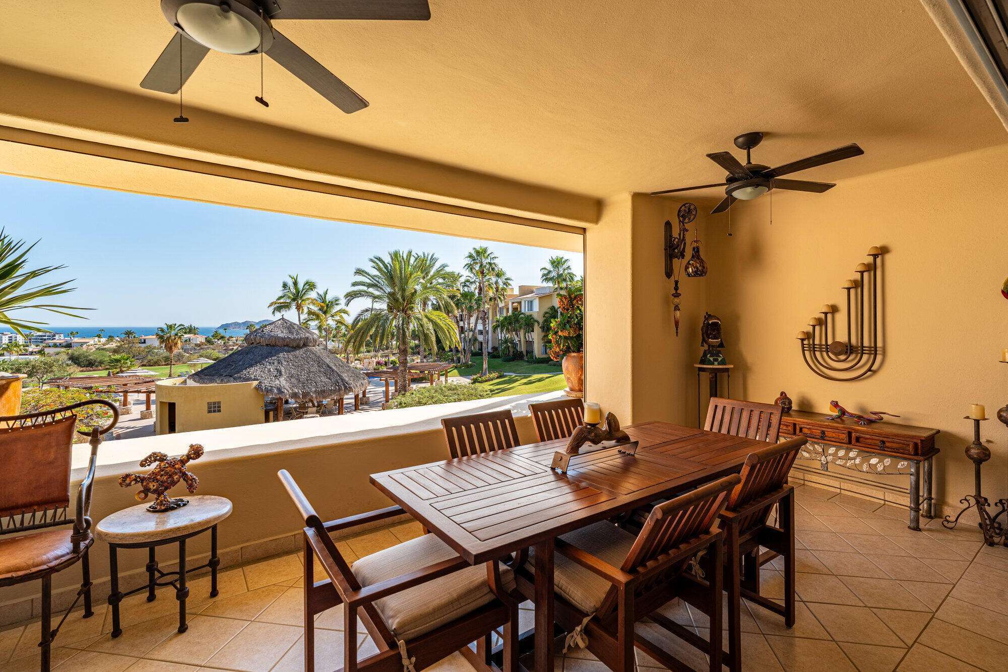 Los Cabos Gardenias Wake up to Baja sunrises from your primary bedroom's private balcony, or host friends on the main terrace overlooking the ocean and fairways from your 2 bedroom condo. Enjoy premium amenities like pickleball courts, a pool, jacuzzi, and a gym. Whether you are hitting the championship course in the morning, playing pickleball with neighbors, or just relaxing under the community palapa, the lifestyle here is completely effortless. This is an ideal match for those looking to downsize the maintenance while keeping the luxury lifestyle. The interior features brand new appliances and zero maintenance hassle. A big plus: it includes a valuable, large private garage perfect for your vehicle and golf gear. – Gardenias, San Jose Corridor, BS