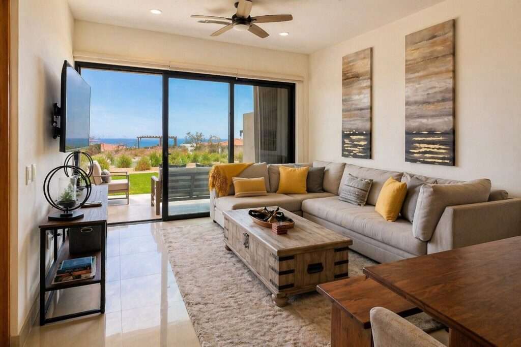 Los Cabos Vista Vela Sunset Penthouse fully furnished and turnkey, located in VistaVela Sunset. This PH features spacious interiors, an open-concept living and dining area, and a fully equipped kitchen with appliances included. The unit comes completely furnished, ready to move in or start generating rental income immediately.The highlight of the property is its oversized private rooftop terrace, offering ample space to design and create any concept you envision -- from a lounge area, outdoor kitchen, jacuzzi, or entertainment space. Ideal for those looking to customize their outdoor living experience and maximize the Cabo lifestyle.Amenities:6 swimming poolsFully equipped fitness centerClubhousePadel and pickleball courtsLandscaped gardens and green areasPutting green24/7 gated security – Tari Tramonti, Cabo Corridor, BS