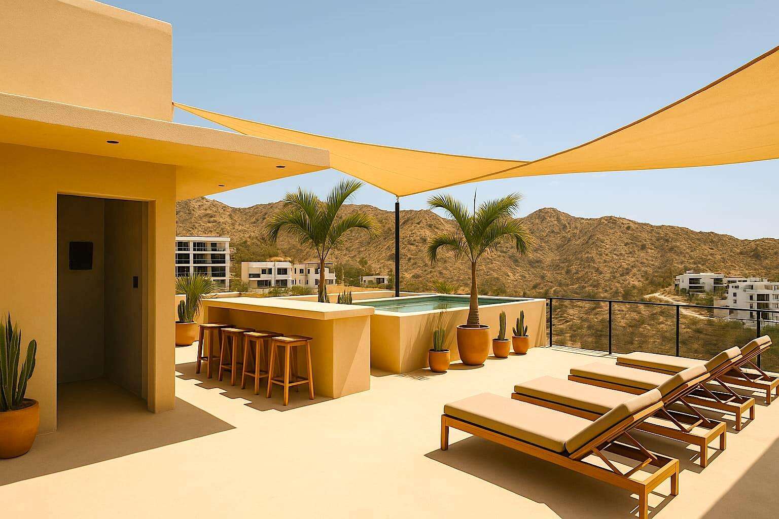 Los Cabos Lomas Del Faro Welcome to Oasis Cabo Living, an upscale boutique community inspired by the natural beauty and relaxed lifestyle of Baja. Located in a sought-after residential neighborhood adjacent to Pedregal, you're just a minute's walk or drive to the marina, Medano Beach, restaurants, shopping, and Cabo's vibrant nightlife.This beautifully designed 2-bedroom, 2-bath residence offers 1,259 sq. ft. (117 m²) of contemporary living space with 9-foot ceilings and expansive floor-to-ceiling retractable glass doors that create seamless indoor-outdoor living. The open-concept floor plan flows onto a spacious private terrace with sweeping ocean and city – Calle M. Angel Herrera, Cabo San Lucas, BS